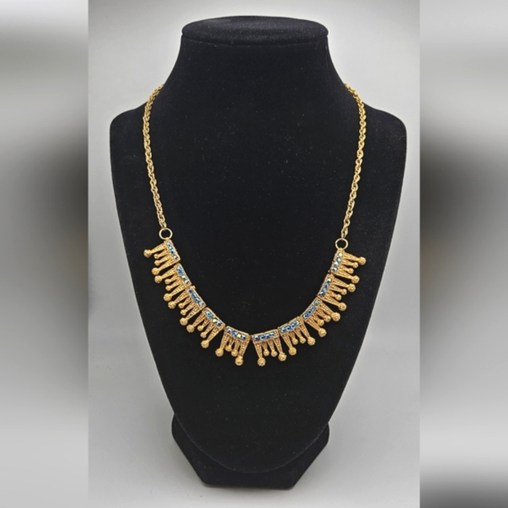 🟢3/$19🟢 Blue AB Rhinestone Gold Necklace Set Lot of 2 HOLIDAY Party - Picture 2 of 7
